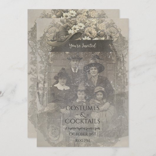 Foto der Familie Hexenhut Halloween Kostüm Party Einladung (Vorne/Hinten)