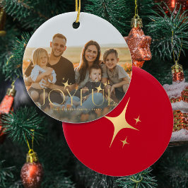 Foto der Familie Moderne Weihnachtsgold Typografie Keramik Ornament