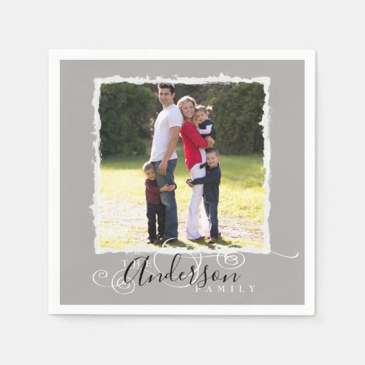 Foto der Familie Name Grau hinzufügen Serviette (Vorderseite)
