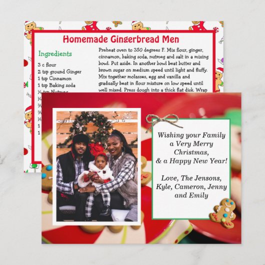 Foto der Familie + Rezept Weihnachtskarte Postkarte (Vorne/Hinten)