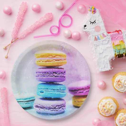 Foto der farbenfrohen, köstlichen Macarons Pappteller (Party)