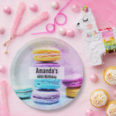 Foto der farbenfrohen, köstlichen Macarons zum Geb Pappteller (Party)