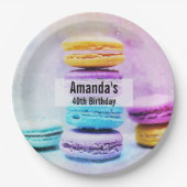 Foto der farbenfrohen, köstlichen Macarons zum Geb Pappteller (Vorderseite)