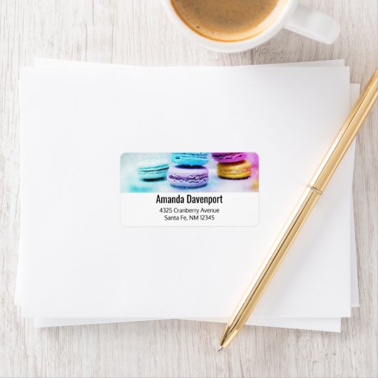 Foto der farbenfrohen Macarons Adressaufkleber (Insitu)