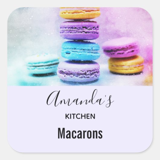 Foto der farbenfrohen Macarons Küche Quadratischer Aufkleber (Vorderseite)