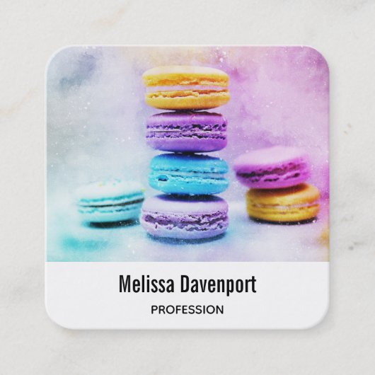 Foto der farbenfrohen Macarons Quadratische Visitenkarte (Vorderseite)