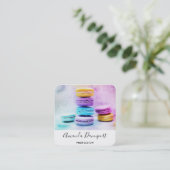 Foto der farbenfrohen Macarons Quadratische Visitenkarte (Stehend Vorderseite)