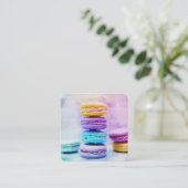 Foto der farbenfrohen Macarons Quadratische Visitenkarte (Stehend Vorderseite)