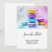 Foto der farbenfrohen Macarons Save The Date (Vorne/Hinten)
