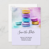 Foto der farbenfrohen Macarons Save the Date Einladungspostkarte (Vorne/Hinten)