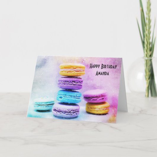 Foto der farbenfrohen Macarons zum Geburtstag Karte (Vorderseite)