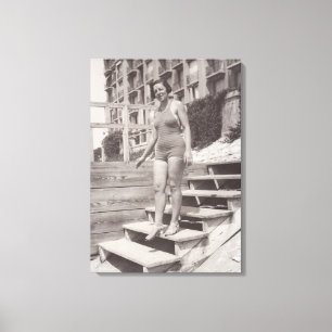 Foto der Frau am Strand in Cannes in den 30er Jahr Leinwanddruck