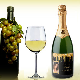 Foto der Geburtstagspartei Schwarzer Glitzer Schaumweinetikett