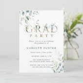 Foto der Gold Botanical Letter Graduation Party Einladung (Stehend Vorderseite)