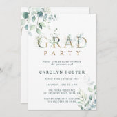 Foto der Gold Botanical Letter Graduation Party Einladung (Vorne/Hinten)