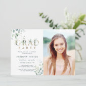 Foto der Gold Botanical Letter Graduation Party Einladung (Stehend Vorderseite)