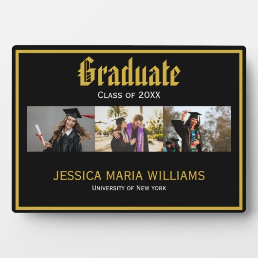 Foto der Gold Script Name School Collage Abschluss Fotoplatte (Vorderseite)