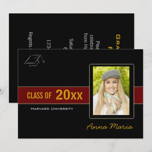 Foto der Graduierungspartei - Rote Einladung (Vorne/Hinten)