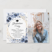 Foto der Graduierungsparty für Blaublumen Einladung (Vorderseite)