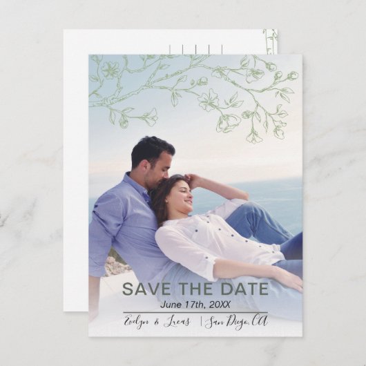 Foto der grünen Linie Save the Date Postkarte (Vorne/Hinten)