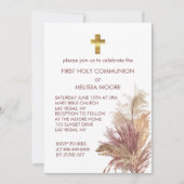 Foto der Heiligen Kommunion Pink Pampas Elegance Einladung (Vorderseite)