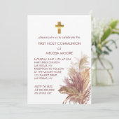 Foto der Heiligen Kommunion Pink Pampas Elegance Einladung (Stehend Vorderseite)