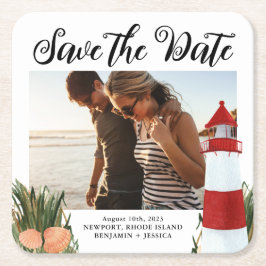 Foto der Hochzeit in Urlaubsort Save the Date Rechteckiger Pappuntersetzer