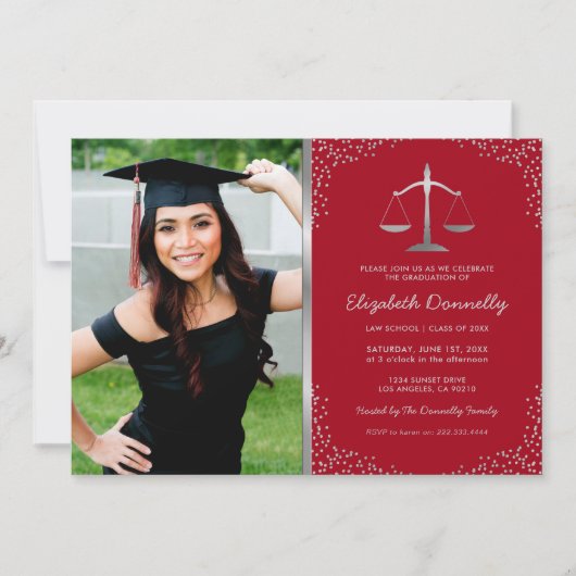 Foto der Law School Red Silver Graduation Party Einladung (Vorderseite)