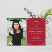 Foto der Law School Red Silver Graduation Party Einladung (Stehend Vorderseite)