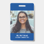 Foto der Lehrerin und Name blau Ausweis (Rückseite)