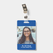 Foto der Lehrerin und Name blau Ausweis (Rückseite mit Clip)