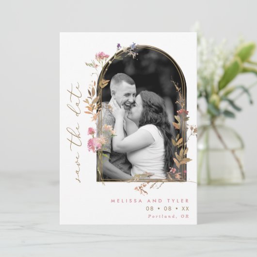 Foto der Mauve-Wildblumen Save The Date (Stehend Vorderseite)