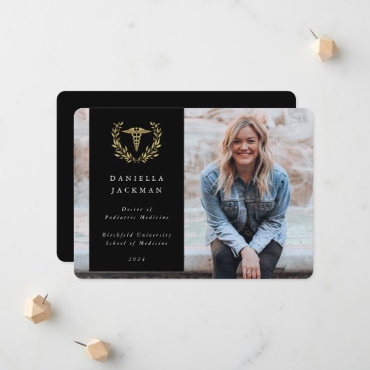 Foto der Medizin-Schule in Black/Gold Caduceus Ankündigung (Vorderseite/Rückseite Beispiel)