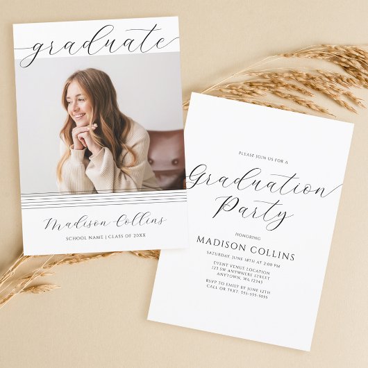 Foto der Minimalistisch Lines Graduation Party Einladung