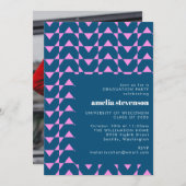 Foto der modernen geometrischen Navy Pink Graduati Einladung (Vorne/Hinten)