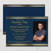 Foto der Navy Blue and Gold Graduation Party Einladung (Vorne/Hinten)