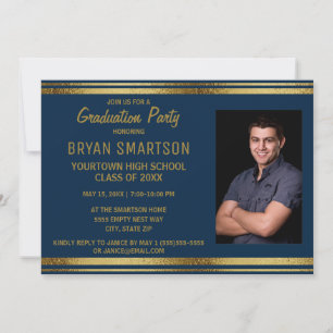 Foto der Navy Blue and Gold Graduation Party Einladung