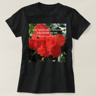 Foto der Orange Double Hibiskus Blume Bible Verse T-Shirt