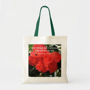 Foto der Orange Double Hibiskus Blume Bible Verse Tragetasche