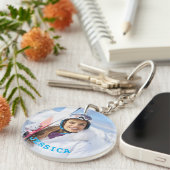 Foto der personalisierten Sky Blue Text-Reihe Schlüsselanhänger (Vorderseite rechts)