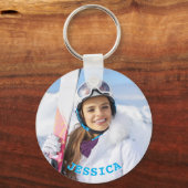 Foto der personalisierten Sky Blue Text-Reihe Schlüsselanhänger (Vorderseite)