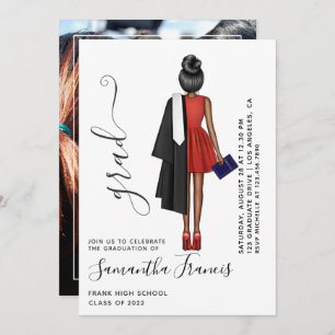 Foto der Red, Black and White Girl Graduation Part Einladung