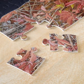 Foto der schwarzen Katze mit Orangen Herbstblätter Puzzle (Seite)