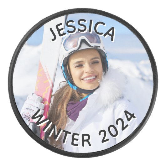 Foto der Schwarzweißtextanzeige Eishockey Puck (Vorderseite)