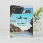 Foto der Tropischen Hochzeit an der Küste von Berm Einladung (Stehend Vorderseite)