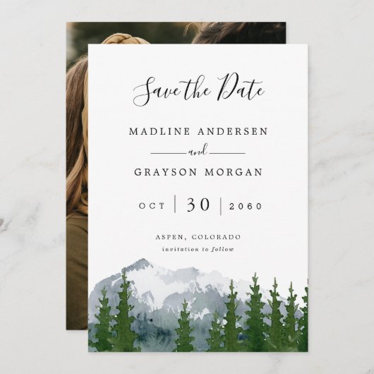 Foto der Wasserfarbenen Pine Rette das Datum Ankündigung (Vorne/Hinten)