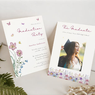 Foto der Whimsical Floral Butterfly Graduation Par Einladung