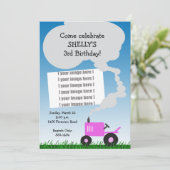 Foto der Zugmaschine Einladung: rosa Traktor Einladung (Stehend Vorderseite)