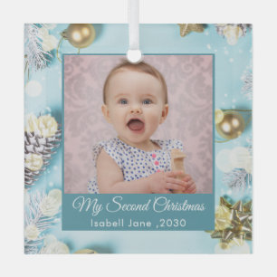 Foto der zweiten Weihnachtsfamilie - Blau Ornament Aus Glas