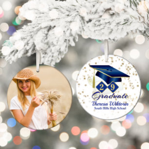 Foto des Absolventen in Blau und Gold 20xx Keramik Ornament